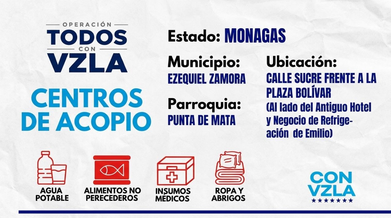 Solidaridad en Monagas: Sigue Activo centro de acopio “Todos con VZLA” en Punta de Mata